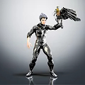 Action Character In Black Tech Outfit Holding Winged Bird Creature Toy Model