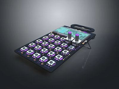Professional Computer Controller With Programmable Purple Buttons Knobs And LCD 3d model