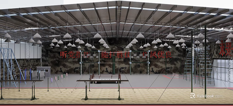 Indoor Fitness Training Venue Displaying Camouflage Background Auditory Training And Ability Combination 3d model 
