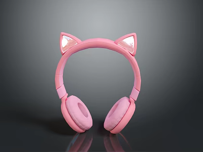 Cute Pink Cat Ear Headphones With Soft Ear Cushions And Comfortable Headband Design 3d model