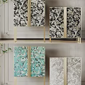 Elegant Modern Console And Side Cabinets With Floral Pattern Doors And Golden Frame 3d model