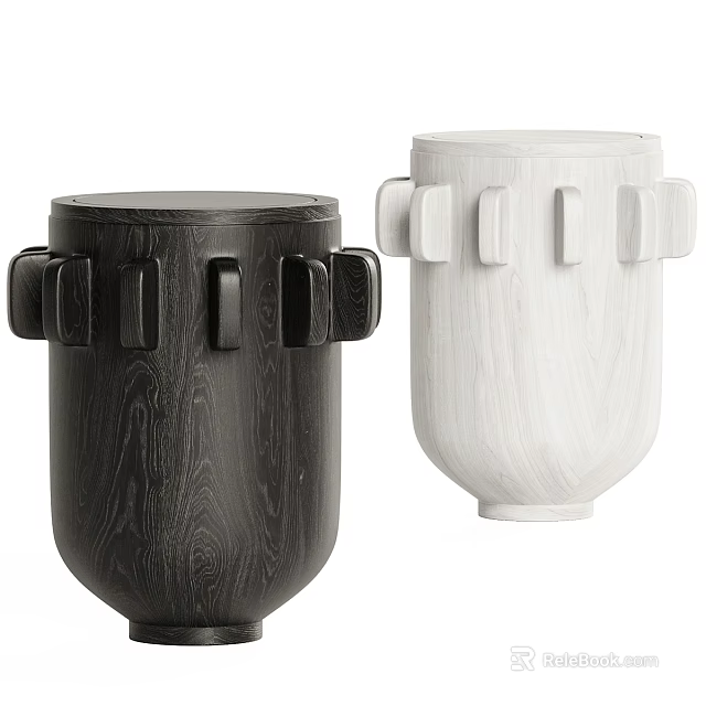 Modern Black And White Wooden Stools With Contemporary Design Details 3d model 