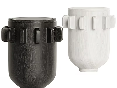Modern Black And White Wooden Stools With Contemporary Design Details 3d model