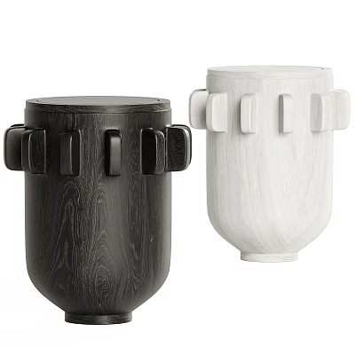 Modern Black And White Wooden Stools With Contemporary Design Details 3d model