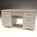 Gray Modern Office Desk Featuring Multiple Drawer Units And Sleek Design 3d model