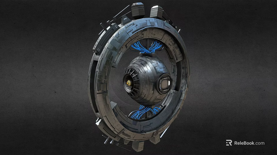 Futuristic Mechanical Device with Circular Metal Frame Central Sphere and Blue Accents 3d model 