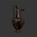 Vintage Bronze Pitcher With Curved Handle Carved Design And Statue Figure