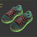 Gray And Navy Blue Sports Shoes With Orange Lining Red Laces Mesh Design Black Sole