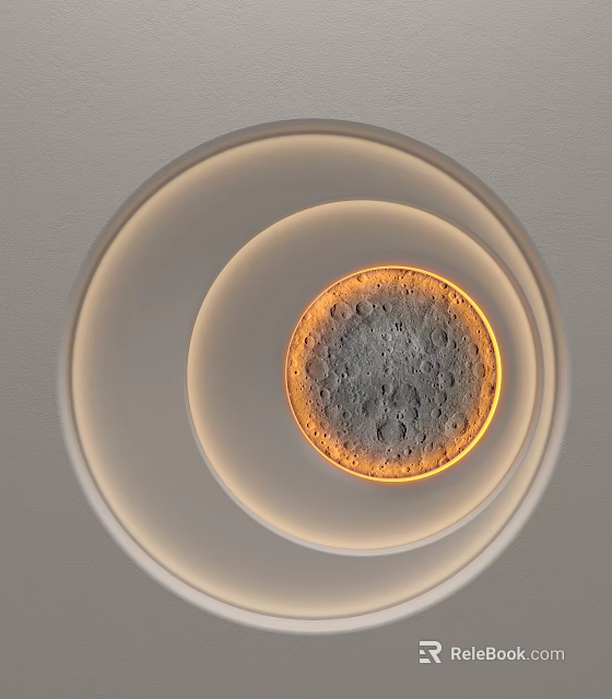 Circular Modern Minimalist Wall Lamp With Moon Surface Texture Multi Layered Ring Warm Yellow Light 3d model 