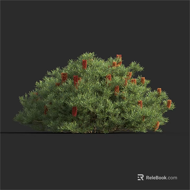 Lush Green Bush With Vibrant Red Flowers In Natural Setting 3d model 