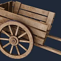 Vintage Wooden Cart with Large Spoked Wheel and Wooden Planks