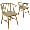 Simple Natural Wooden Single Chair With Rattan Seat And Armrest Design