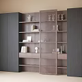 Modern Bookcase With Multiple Shelves Lattice Design Dark Wooden Doors And Decorative Items
