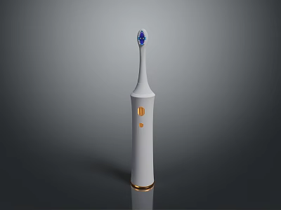 Sleek White Electric Toothbrush with Blue Brush Head and Gold Accents Design 3d model