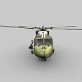 Green Camouflage Military Helicopter With Open Cabin Door Rotor Blades And Landing Gear