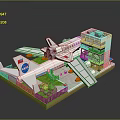 NASA Space Shuttle Launch Tower with Green Vegetation and Red Markers