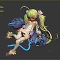 Game Anime Character With Blonde Twin Tails Red Eyes And Mechanical Ship Parts