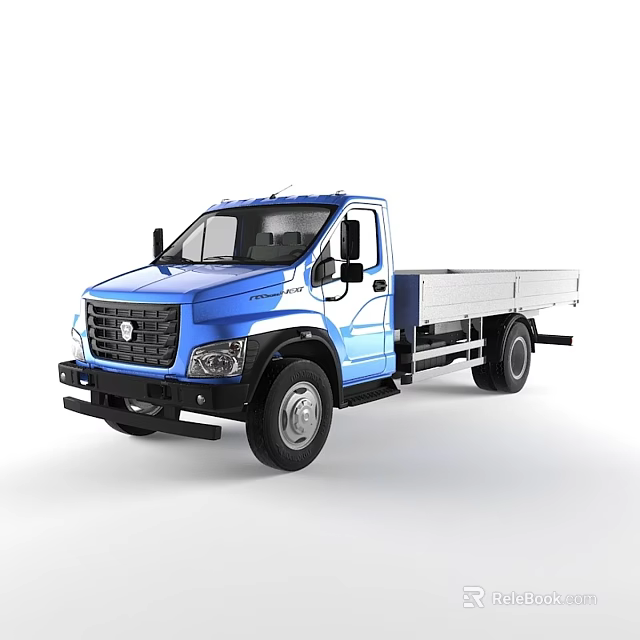 Blue Commercial Flatbed Truck With Single Cab And Open Cargo Bed 3d model 