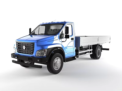 Blue Commercial Flatbed Truck With Single Cab And Open Cargo Bed 3d model
