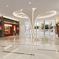 Mall Shop Interior Featuring Shiny White Floor Central Tree Like Structure Glass Doors And Storefronts 3d model
