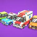 Colorful Cartoon Toy Cars Featuring Police Ambulance Green Blue Orange