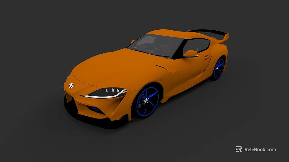 Orange Toyota Sports Car Featuring Black Rear Spoiler And Blue Alloy Wheels 3d model 