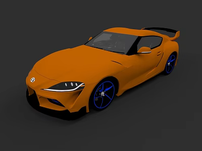 Orange Toyota Sports Car Featuring Black Rear Spoiler And Blue Alloy Wheels 3d model