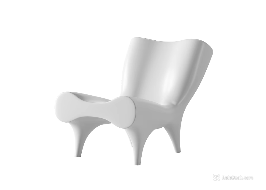 Modern White Leisure Chair With Unique Curved Backrest And Sleek Smooth Surface 3d model 