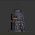 Rusted Industrial Metal Tower Structure With Pipes Grill Windows And Base Support