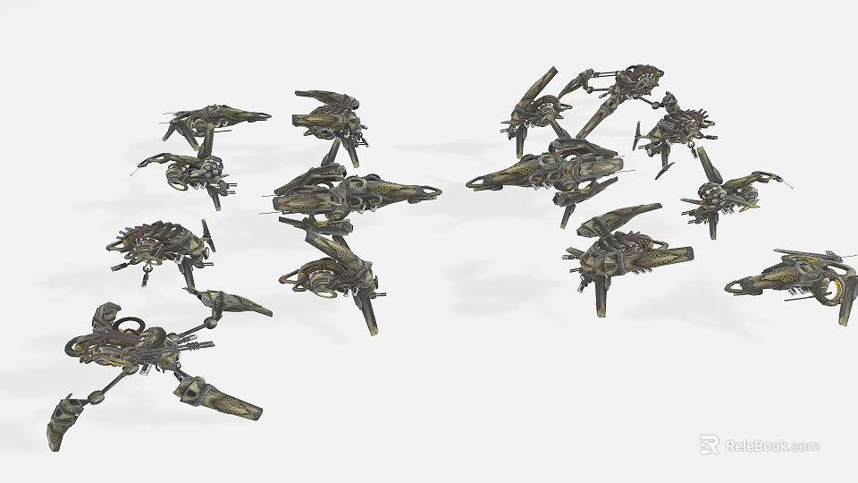 Diverse Mechanical Sci Fi Flying Vehicles with Intricate Metallic Structures 3d model