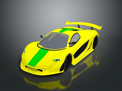 Yellow Sports Car With Green Stripe And Rear Spoiler Sleek Design 3d model