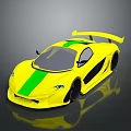 Yellow Sports Car With Green Stripe And Rear Spoiler Sleek Design