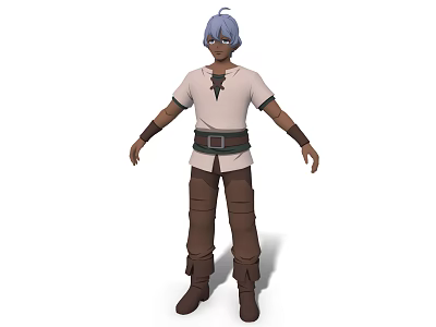 Man With Blue Hair Wearing White Short Sleeved Shirt Brown Pants Boots And Dark Belt 3d model