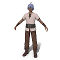 Man With Blue Hair Wearing White Short Sleeved Shirt Brown Pants Boots And Dark Belt