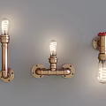 Vintage Industrial Metal Pipe Wall Sconces With Exposed Bulbs And Retro Design