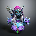 Mystical Elven Woman with Purple Hood Blue Skin Silver Hair and Shoulder Arrows