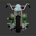 Green Custom Motorcycle With Classic Headlights Exhaust Pipes And Leather Seat