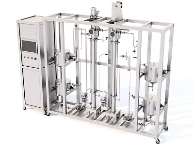 Industrial Processing Equipment Featuring Stainless Steel Frame Control Panel And Pipes 3d model