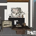 Modern Middle Ancient Style Casual Chair Decorative Cabinet Bucket Cabinet Floor Lamp Table Lamp Middle Ancient Style Potted Plant 3d model