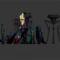 Vibrant Cartoon Scene With Colorful Characters Seated On Red Carpet And Fantastical Decorations