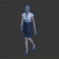 Child Wearing White Shirt And Black Skirt Walking On Gray Background