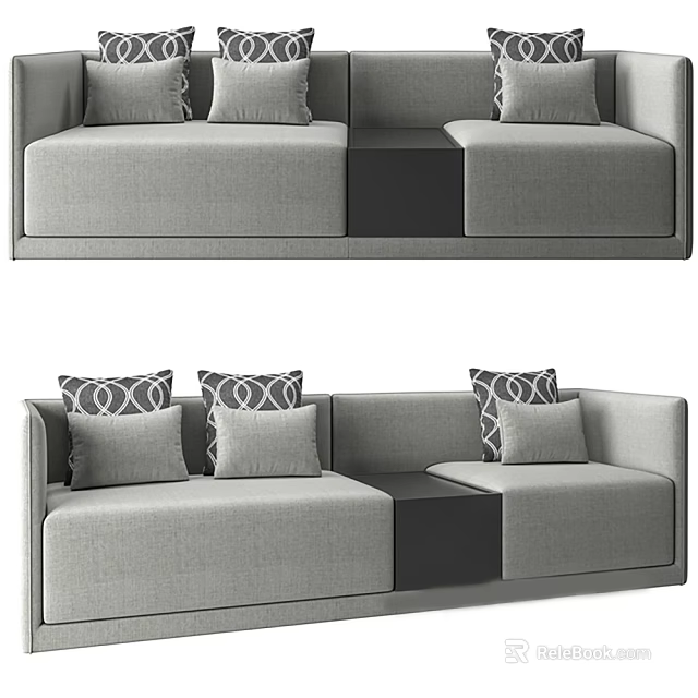 Modern Gray Sectional Sofa With Geometric Pattern Pillows And Upholstered Design 3d model