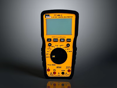 Yellow Black Digital Multimeter With LCD Screen Measurement Knob And Buttons 3d model