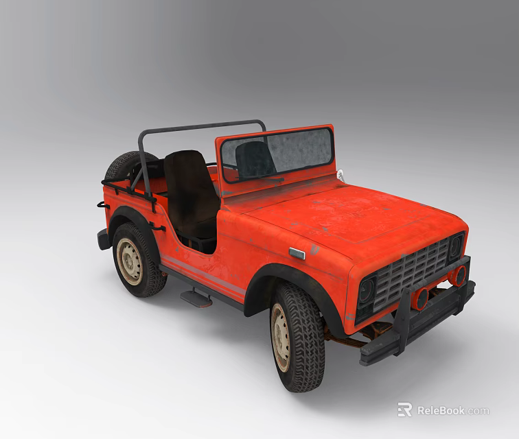 Red Vintage Convertible Off Road Vehicle With Rustic Body Black Frame And Rugged Tires 3d model 