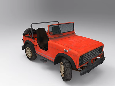Red Vintage Convertible Off Road Vehicle With Rustic Body Black Frame And Rugged Tires 3d model