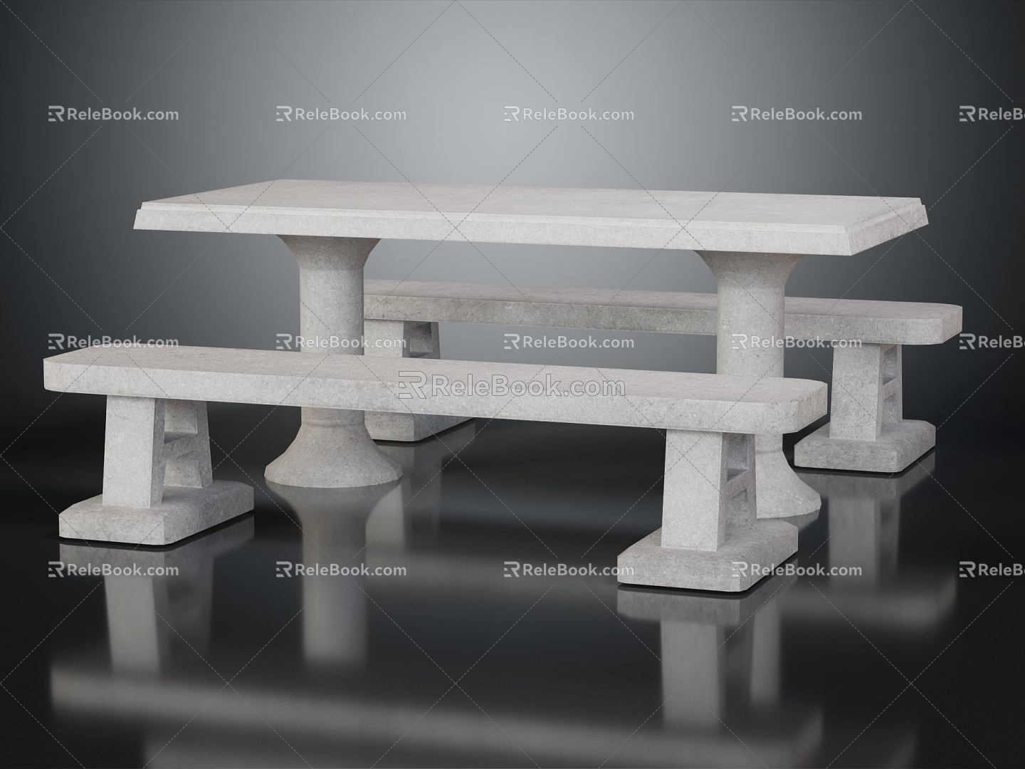 Modern Outdoor Table and Chair Stone Bench Table Stool 3d model