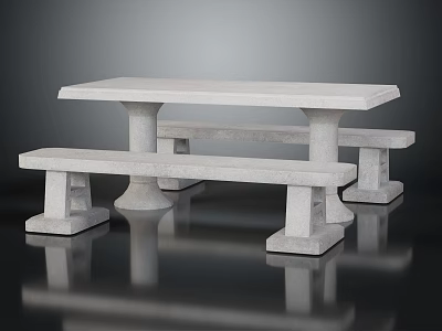 Sturdy Stone Outdoor Table With Matching Benches For Garden Patio Use 3d model