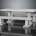 Sturdy Stone Outdoor Table With Matching Benches For Garden Patio Use