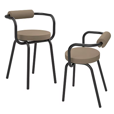 Modern Outdoor Chair With Black Metal Frame And Beige Cushioned Seat Armrest 3d model