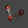 Red Silver Dual Barrel Weapon With Yellow Glowing Elements Flame Patterns And Metallic Surface Structure